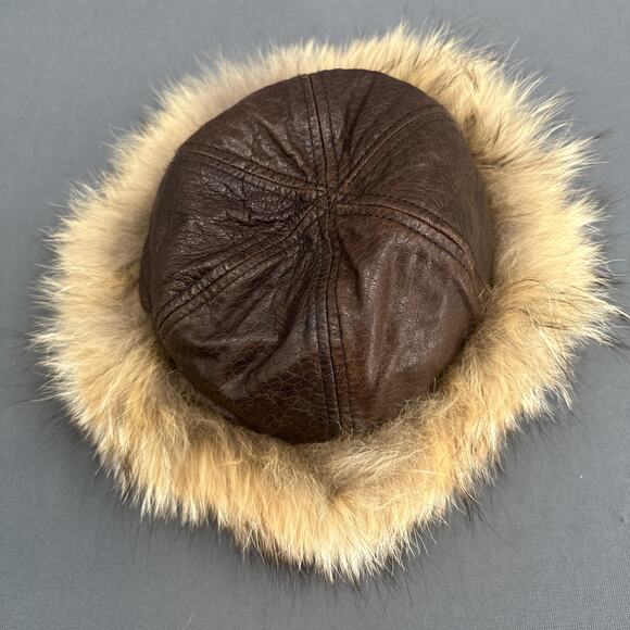 Vintage Natural Coyote Fur Leather Hat Crowncap Canada Winter Glam Russian Ski main image 4